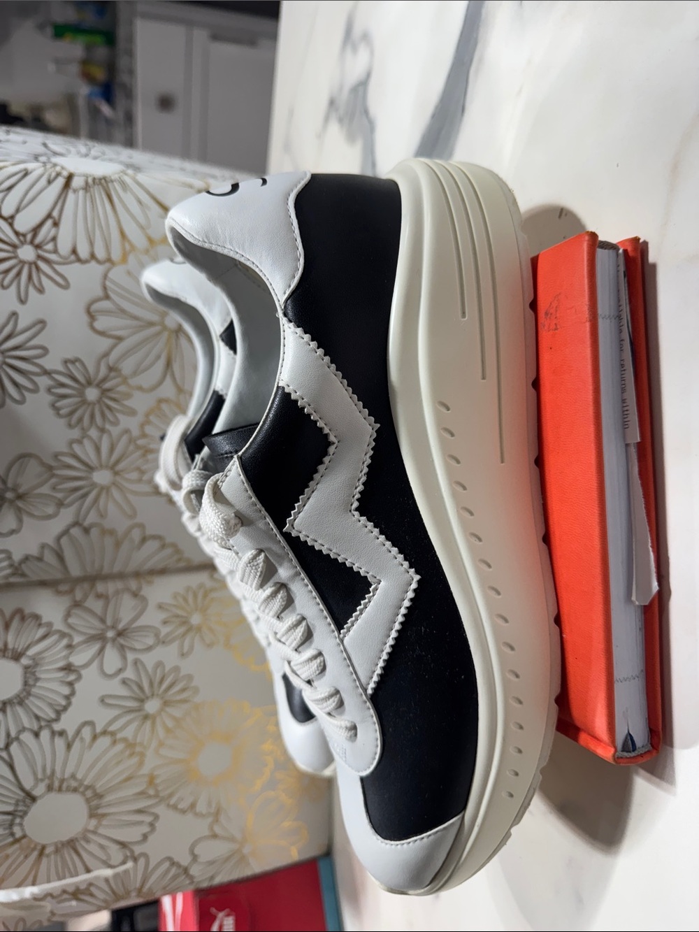 Stuart Whitman Leather printed Black & White Platform Sneakers Mens 10